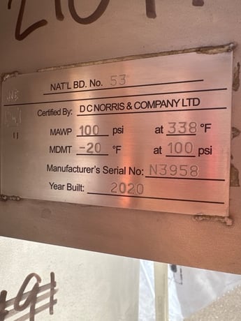 500 Gallon DC Norris, Stainless Steel Cook Kettle, Side-entering agitation, 100 psi @ 338&deg;F MAWP, -20&deg;F @ - Image 4
