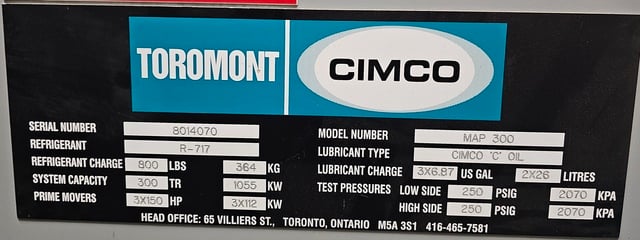 300 Ton, Toromont CIMCO #C6-W08AHE, Chiller, skid mountb, R-717, 2010 - Image 10