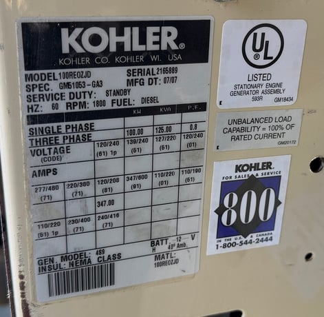 100 KW Kohler #100REOZJD, trailer mounted diesel generator set, 120/208 Volts, 3-phase, John Deere 4045HF285 - Image 7