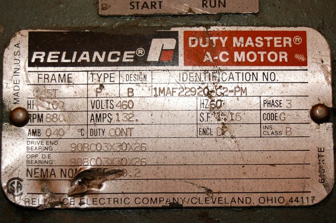 100 HP 900 RPM Reliance, Frame 445T, DP, BB, 460 Volts - Image 3