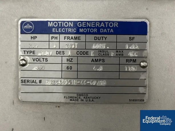 60" Sweco #XS60, Screen, Single Deck, Stainless Steel, base, 2.5 HP, 460 V. (2 available) - Image 3