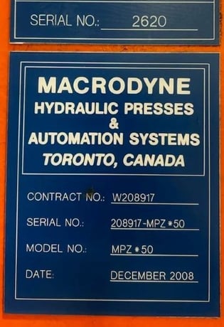 50 Ton, Macrodyne #MPZ-50, 4-Post Hydraulic Press, 20" stroke, 36" daylight, 2008 - Image 8