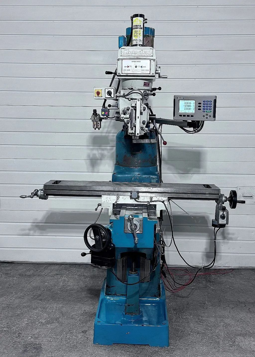 Clausing #3VS08, vertical knee mill, 10" x54"tbl., 3 HP, 36" X, 15.74"Y, 22" Z, 4300 RPM, R-8, air operated - Image 1
