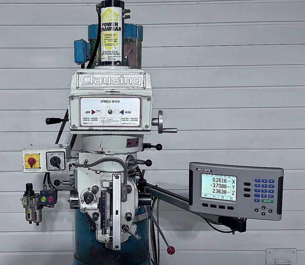 Clausing #3VS08, vertical knee mill, 10" x54"tbl., 3 HP, 36" X, 15.74"Y, 22" Z, 4300 RPM, R-8, air operated - Image 2