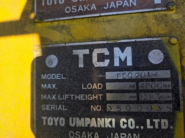 4000 lb. TCM #FCG-20L4, forklift, side shift - Image 4