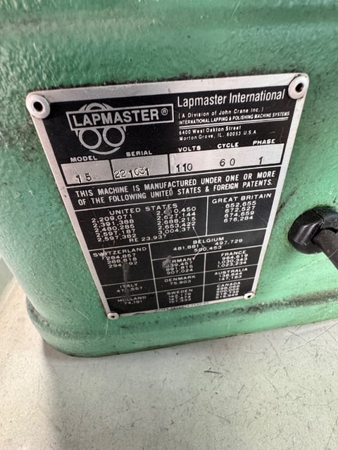 15" Lapmaster #15, Lapping Machine, 60 RPM, 0.5 HP, 110 V. - Image 6