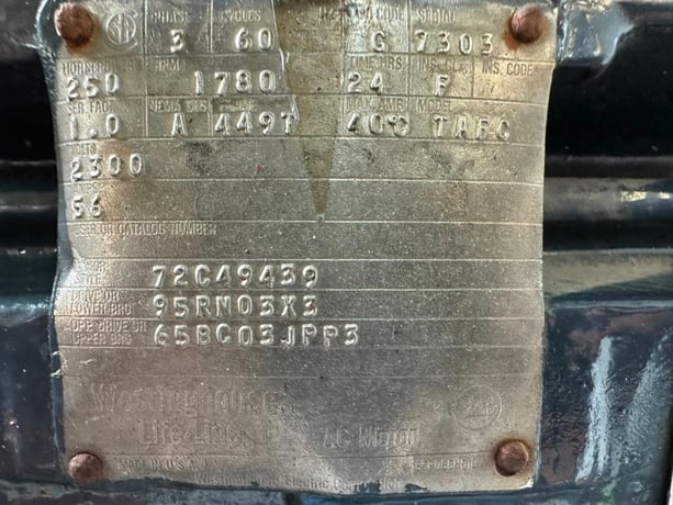 250 HP 1780 RPM Westinghouse, Frame 449T, TEFC, Rebuilt Spare, 2300 Volts - Image 2