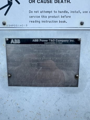 1200 Amp, ABB, R2, 15.5 KV, Vacuum Substation Breaker (6 available) - Image 4