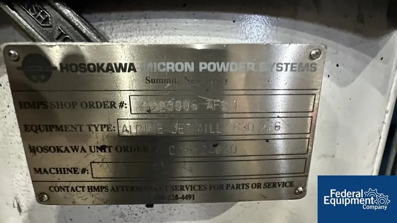 Hosokawa Alpine #630-AFG, Fluidised Bed Opposed Jet Mill, classifier, on frame, 2002 - Image 3