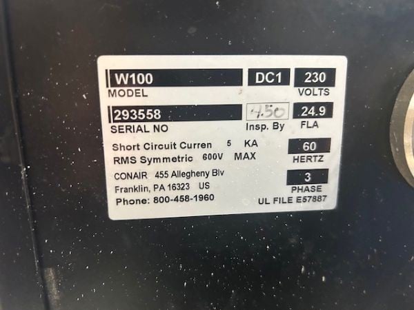 Conair #W100, Desiccant Dryer, DC-1 Control, 100 PPH, 150-375°F - Image 3