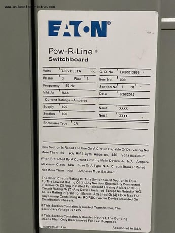 800 Amps, Eaton #POW-R-LINE, 480 Volts Switchboards N3R (6ea) - Image 5