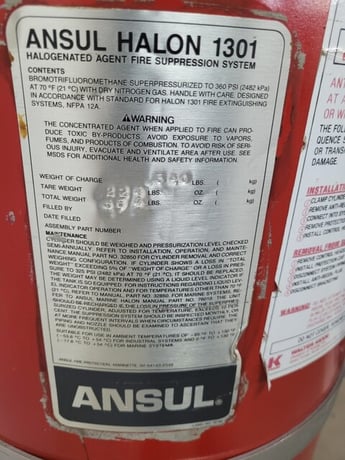 224 lbs, Ansul Halon #1301, Fire Suppression Cylinder - Image 2