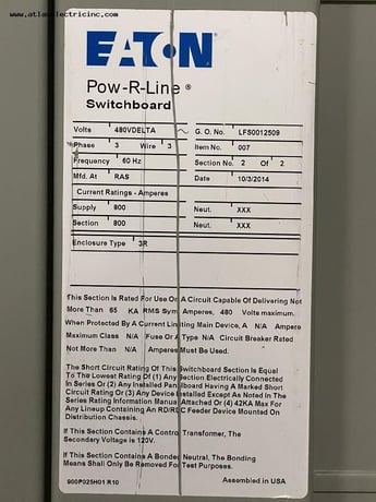 800 Amps, Eaton #POW-R-LINE, 480 Volts N3R Main Lug 3P3W (10ea) - Image 5