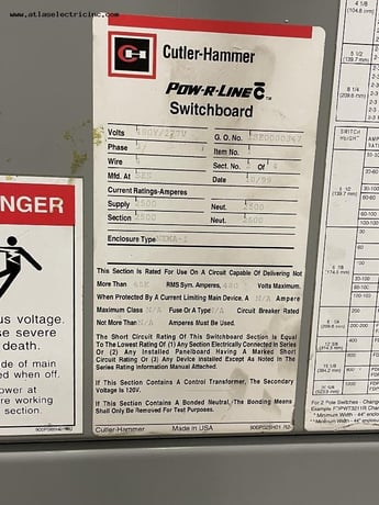 2000 Amps, Three Sections of Cutler Hammer #POW-R-LINE-C Switchboards & One automatic transfer switch - Image 3