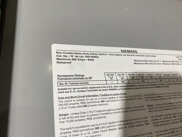 600 Amp. Siemens, HNF366RA, Non-Fusible Disconnect Switch, 600 Volts, 3P, 3R, AS IS - Image 8