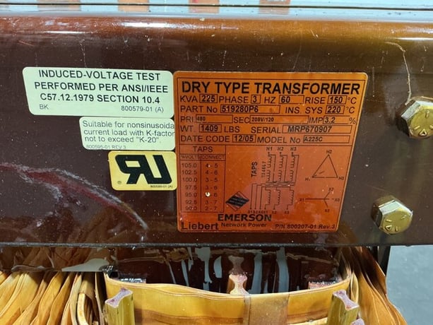 Liebert, Emerson #A225C, transformer core, 225 KVA, 480 HV, 208/120 LV - Image 7