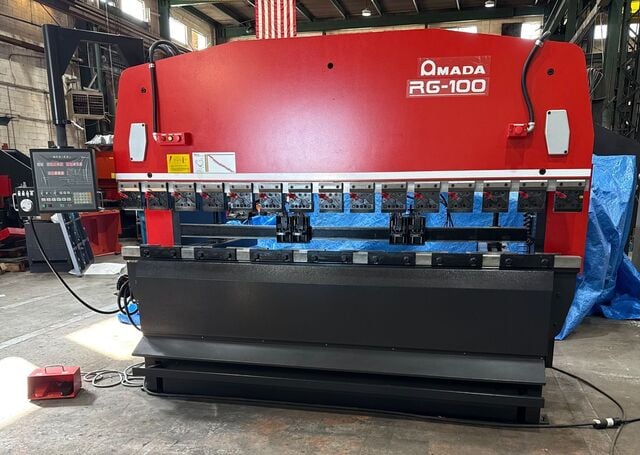 110 Ton, Amada #RG-100-EX, CNC press brake, 10' overall, 100.39" between housing, 3.937" stroke, 15.75" - Image 1