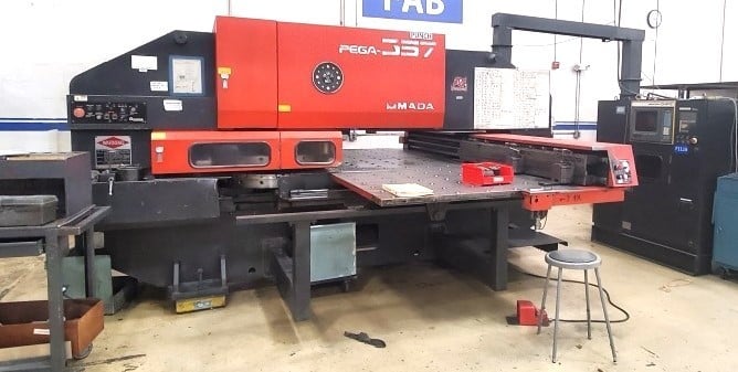 30 Ton, Amada #Pega-357, CNC turret punch, 58 station w/ automatic index, 350 SPM, 50" x 72" sheet, Fanuc - Image 1