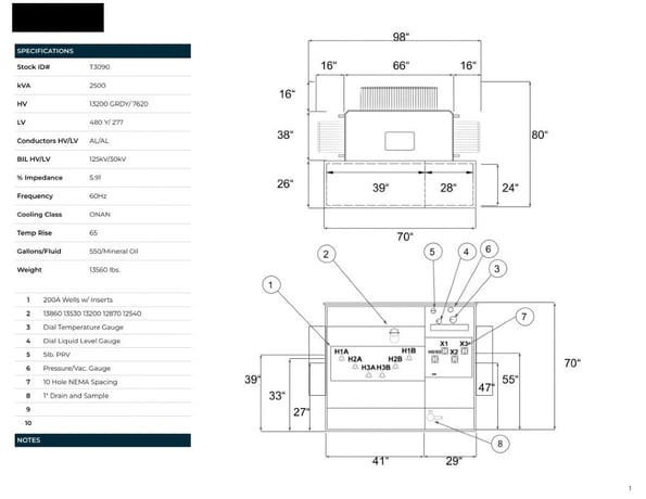 2500 KVA 13200GrdY/7620 Primary, 480Y/277 Secondary, PAD, Recon (2 available) - Image 1