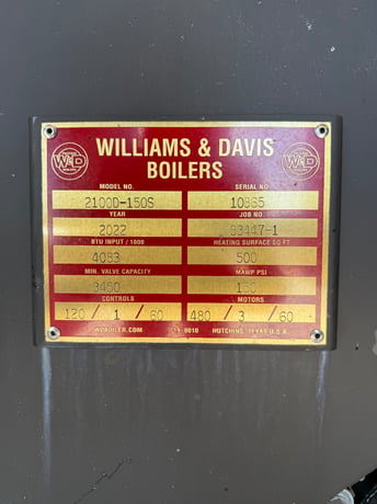 100 HP Williams & Davis, 2-Pass, dry-back design steam boiler, new - Image 5