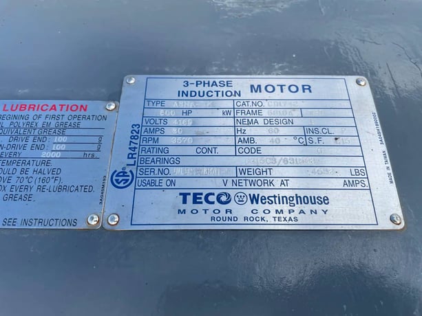 500 HP 3570 RPM Teco Westinghouse, Induction Electric Motor, Frame 5810A, 4160 Volts - Image 8
