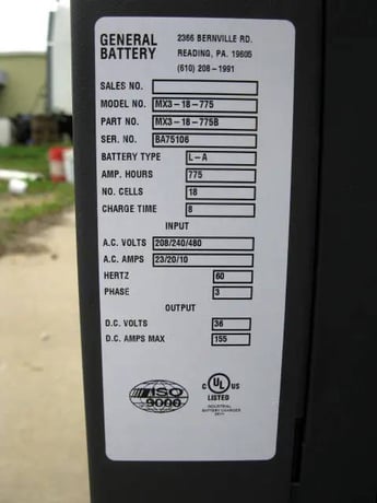 General Battery #MX3-18-775, Battery Charger, 18 cell, 775 AH, 155 Amps, 208/240/480 VAC in, 36 VDC out, 3PH - Image 8