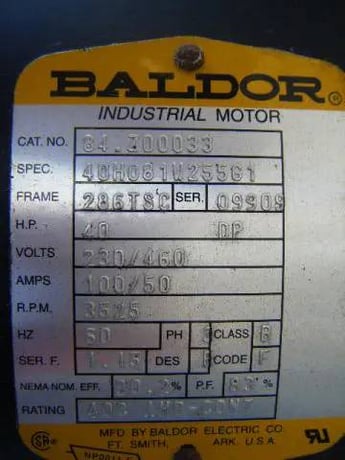 40 HP 3525 RPM Baldor, Industrial Motor, Frame 286TSC, 230/460 Volts - Image 9