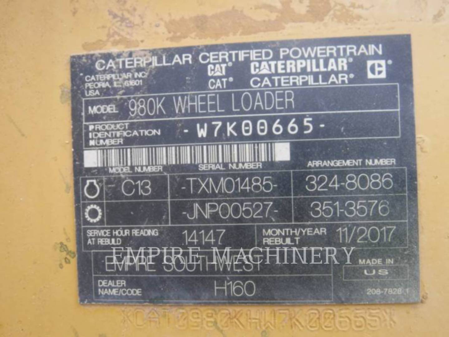 Cat 980K, Wheel Loader, 25810 hours, S/N: W7K00665, 2012 - Image 2