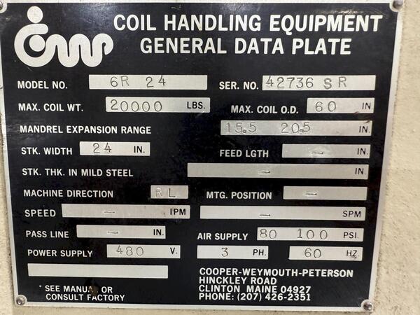 20000 lb. Cooper Weymouth #6R-24 Reel / 24D11 Str / SMX 24H Feed, heavy duty servo coil feed line - Image 10