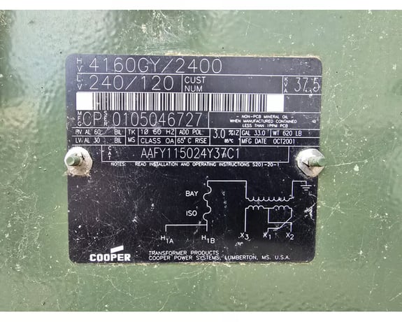 37.5 KVA 4160GY/2400 Primary, 240/120 Secondary, Cooper Single Phase Pad Mount Transformer - Image 2