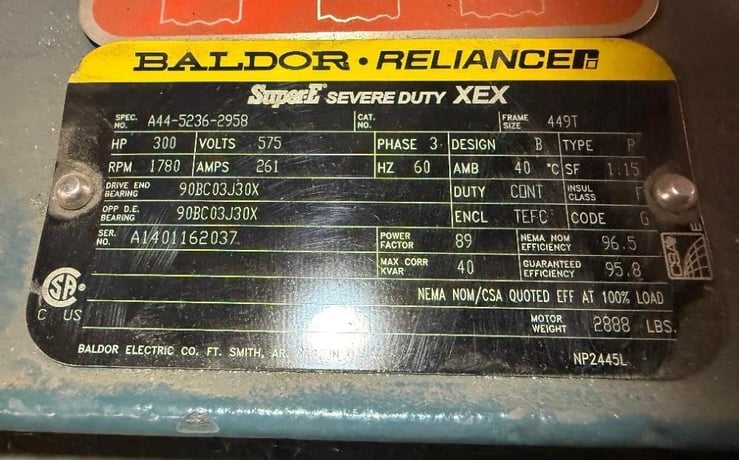 300 HP 1800 RPM Baldor-Reliance, Frame 449T, TEFC, 575 Volts, New surplus - Image 3