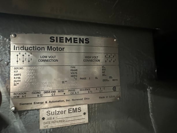 2500 HP 3584 RPM Siemens, Frame 6811S, WPIISB, 1.15 service factor, 2300/4000 Volts, Rebuilt Spare F1 Assembly - Image 1