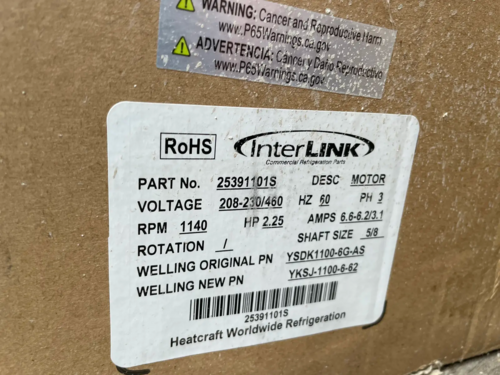 2.25 HP 1140 RPM Heatcraft Refrigeration, Condenser Fan Motor, Frame 56, 5/8" shaft, 230/460 Volts, (3 - Image 6