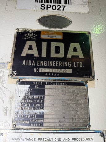 220 Ton, Aida #PD-20, 78.7" x 48", 11.8" Stroke, 24.4" Shut Height, 34 SPM - Image 6