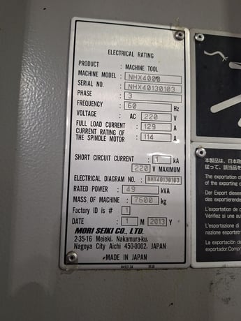 Mori Seiki #NHX-4000, horizontal machining center, 22" x 22" x 26" trvls, 16" x 16" table, 12000 RPM, 40 HP - Image 7