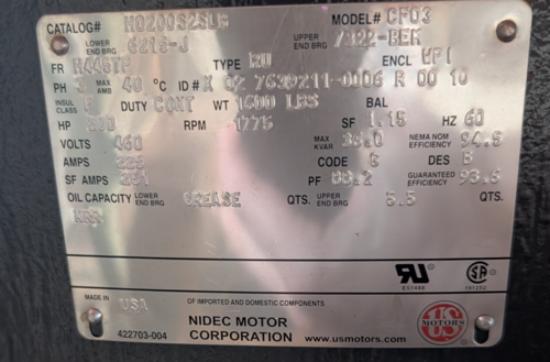 200 HP 1775 RPM U.S. Motors, Frame 445TP-16, weather protected enclosure type 1, NRR, VHS, vertical hollow - Image 2