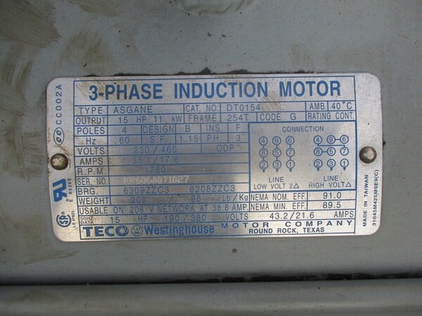 15 HP Hycomp #2AN10C-B21-ALMV9-20/15D, Boost Compressor, Nitrogen/Air/Gas Pressure Booster, 1760 RPM - Image 6