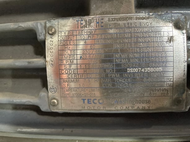 10 HP 1800 RPM TECO, Frame 215TC, explosion proof, 230/460 Volts, REFURBISHED - Image 1