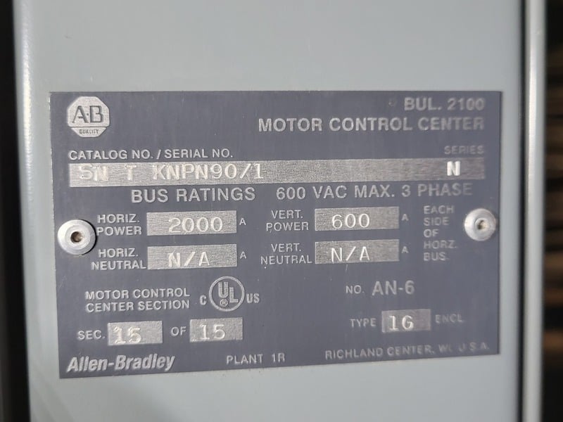 Allen-Bradley, Bul.2100, Motor Control Center, 600 Volts, 3PH - Image 2
