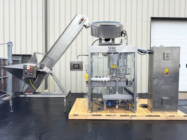 MBF #Capmatic-360/9P, 9-Head Rotary T-Corker with Hopper Elevator - Image 1