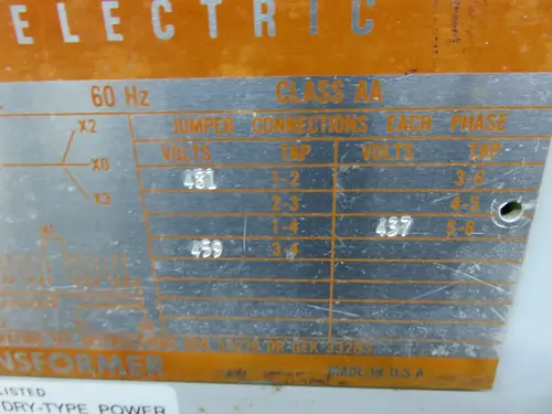 220 KVA 460 Primary, 460-266 Secondary, General Electric 9T23B4012, G22, type QL, 1 yr warranty - Image 3