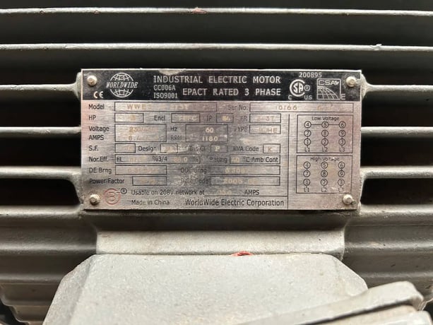 3 HP 1180 RPM Worldwide Electric Corp. Corporation, Electric Motor, Frame 213T, 8.4/4.2 amps, 230/460 Volts - Image 9