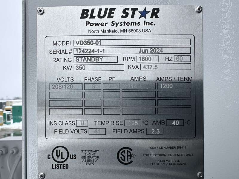 350 KW Blue Star Power Systems #VD350-01, diesel generator set, 120/208 Volts, 537 HP @ 1800 RPM, Volvo Penta - Image 9