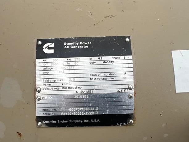 300 KW, Cummins 500FDR7018JJ, generator end with controller, 277/480 Volts, 1046 hours - Image 7