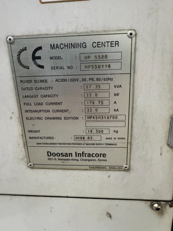 Daewoo Doosan #HP-5500, CNC horizontal machining center, Fanuc 18iMB, 31" X, 27" Y, 29" Z, 10000 RPM, 60 - Image 4