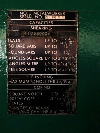 5" x 5" x 1/2" Hill-Acme #5, 75 ton, metalworker, shear, punch, coping, #64285 - Image 3