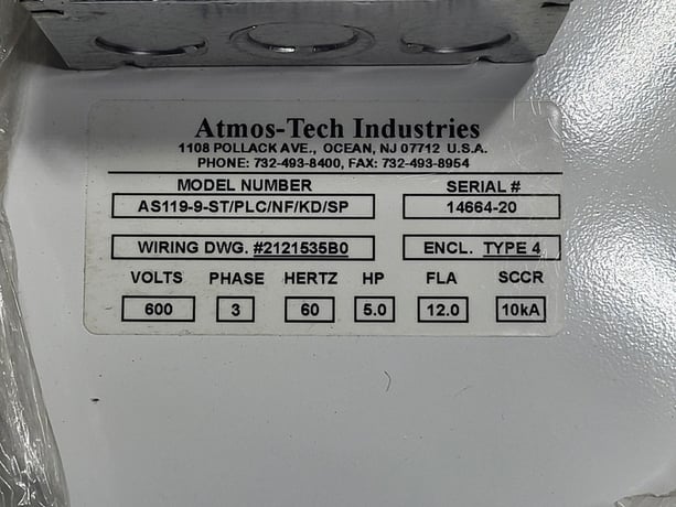 Atmos-Tech #AS119-9-ST/PLC/NF/KD/SP, Personnel Air Shower, 12 amps, 5 HP, Type 4 enclosure, 600 Volts, 3PH - Image 2
