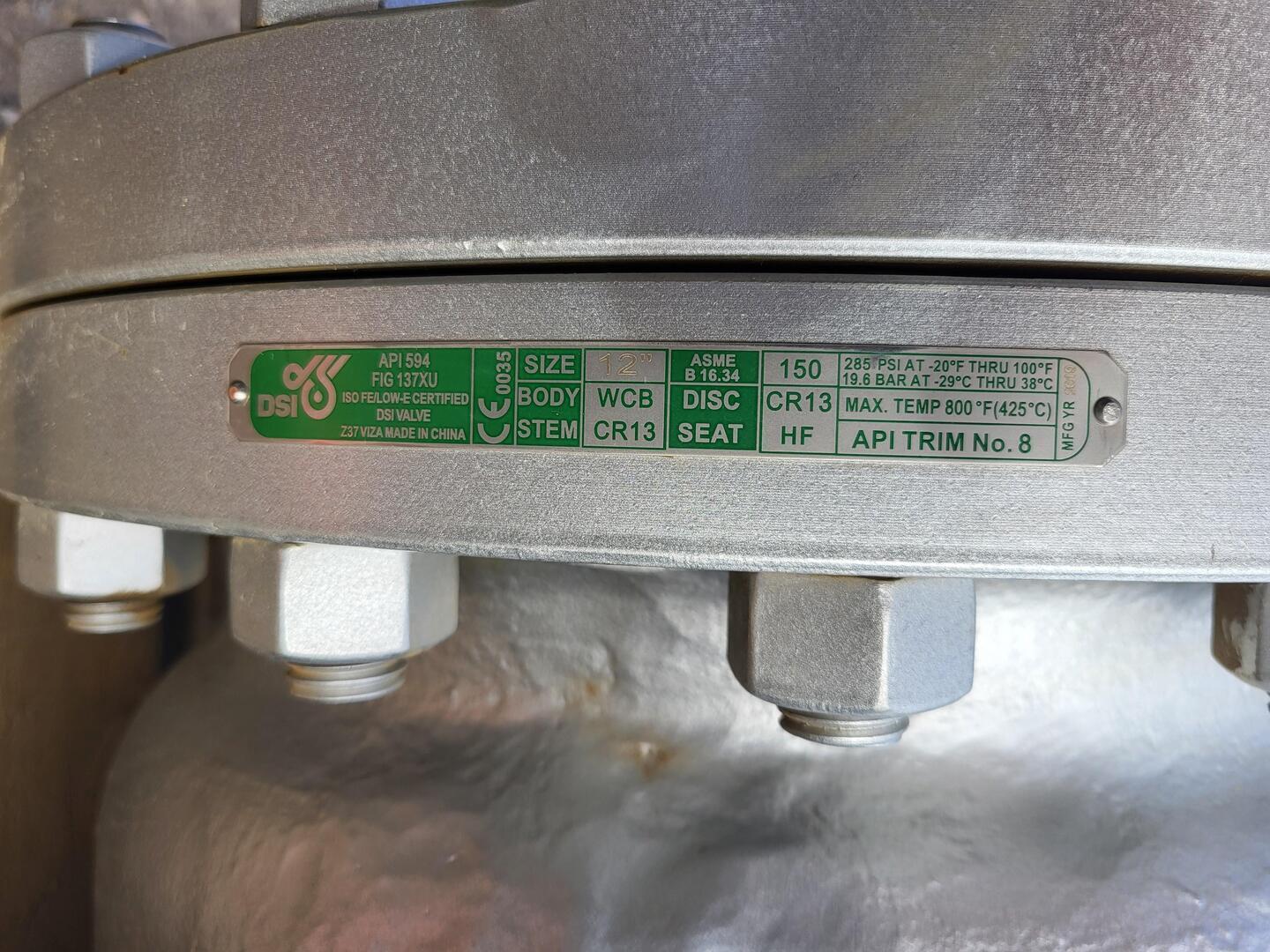 12" DSI Valves #137XU, Class 150 Check Valve, B16.34 ASME, WCB Carbon Steel, CR13 Stem - Image 2