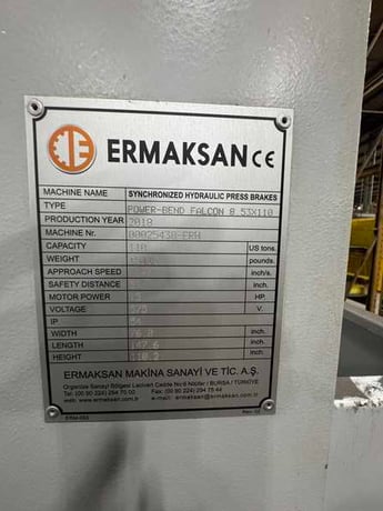 110 Ton, Ermaksan #Power-Bend-Falcon, CNC hydrauic press brake, 8.6'OA, 86.6" between housing, 10.8" stroke - Image 9