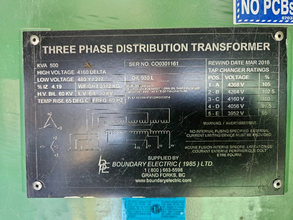 500 KVA 4160 Primary, 480Y/277 Secondary, Boundary Electric Pad Mounted Oil Transformer, 2016 - Image 7